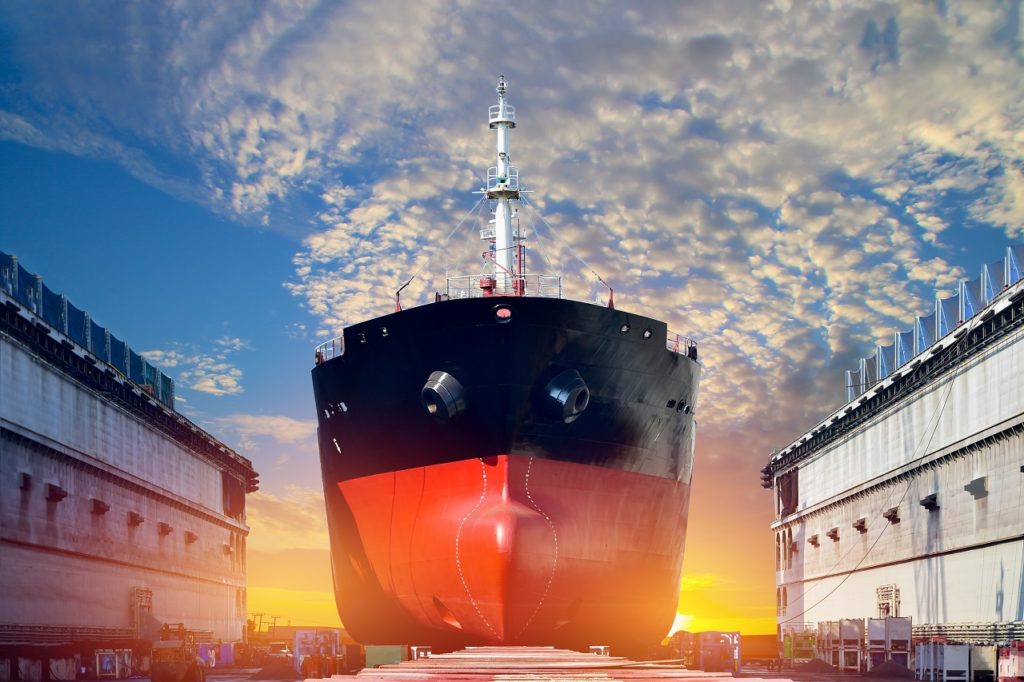 Wide shot of a massive boat