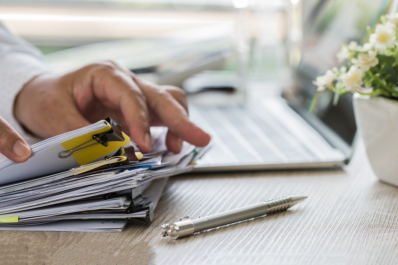 A businessman prepares important documents