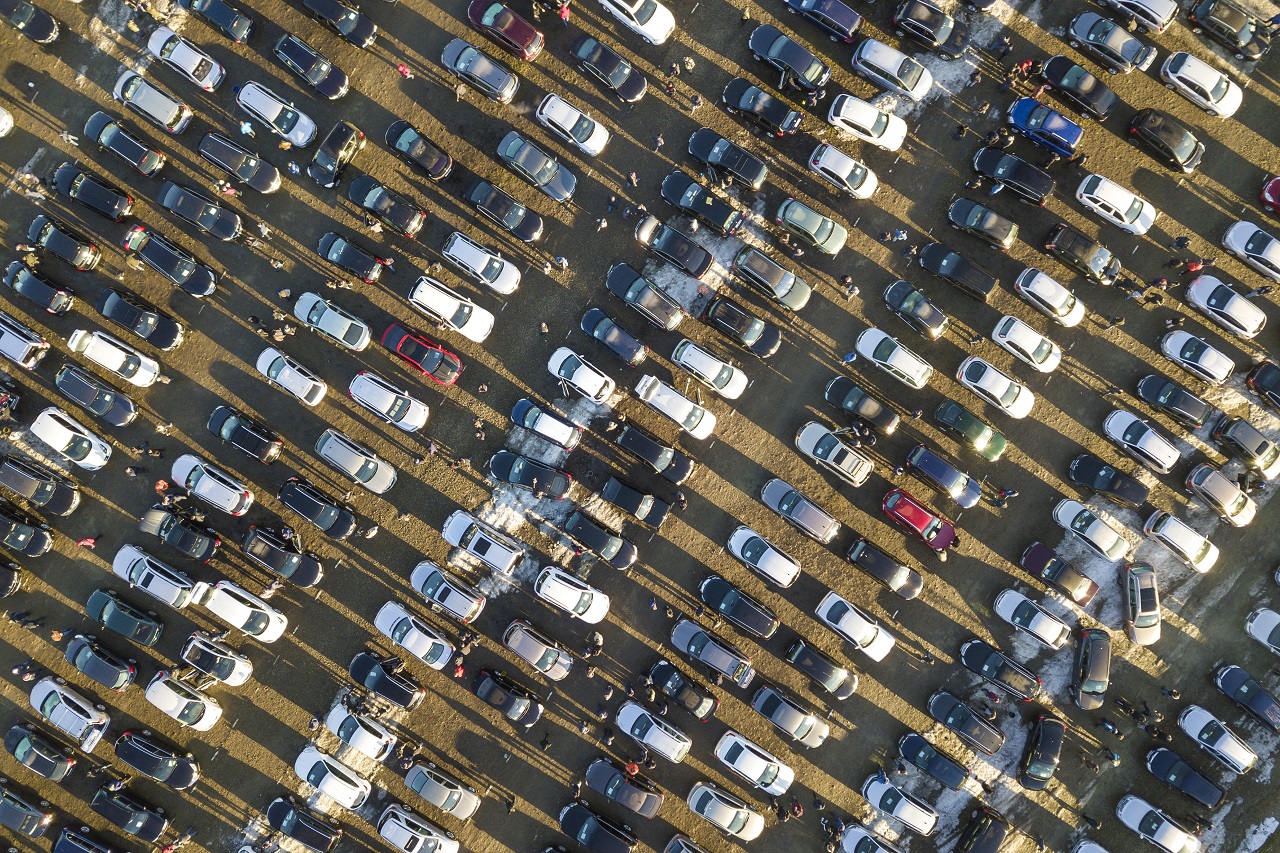 Top shot of a field full of repossessed cars