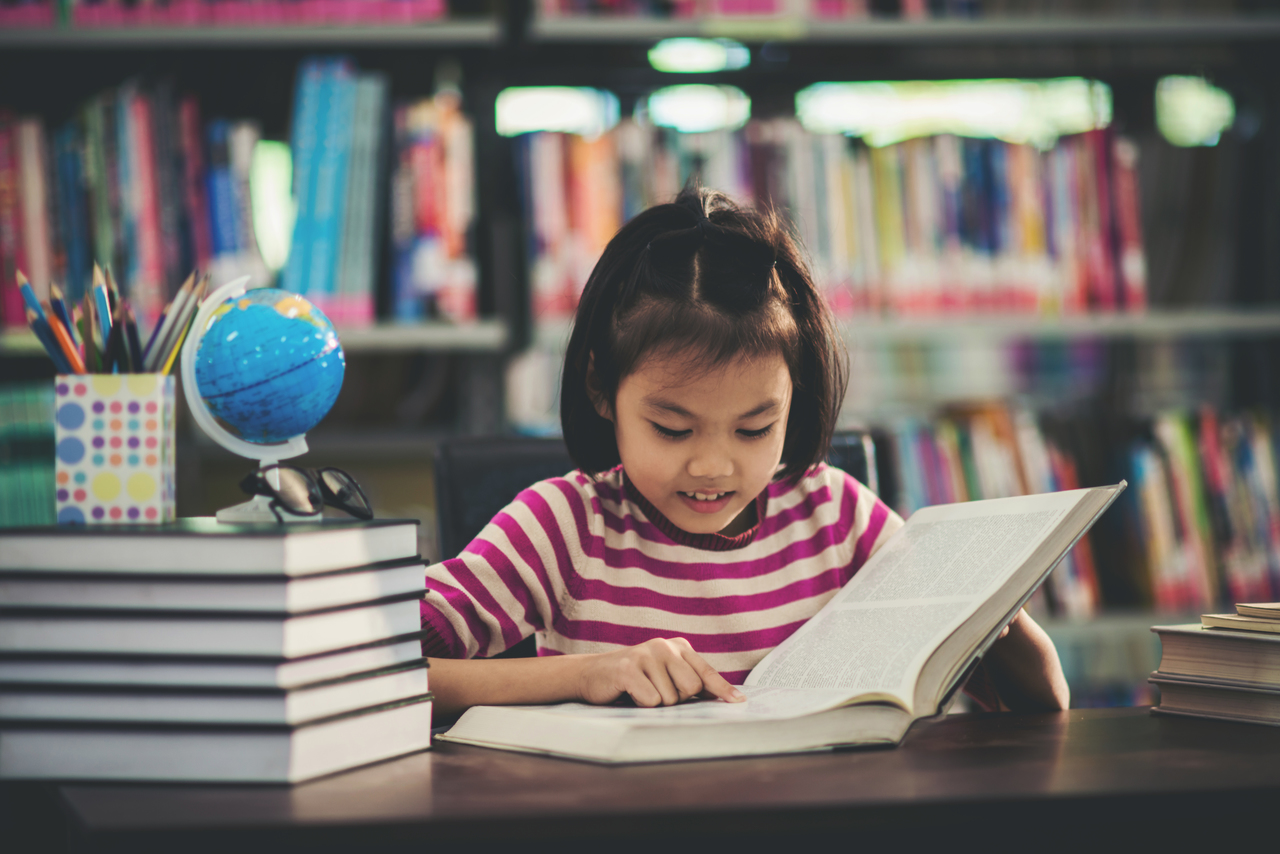 A young child studying at school