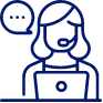 A blue cartoon outline of a woman answering a call avatar icon
